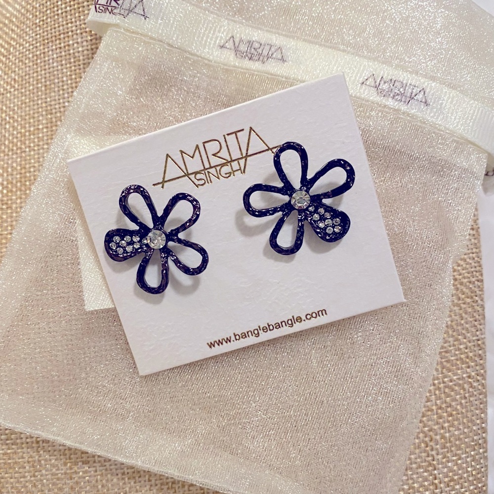 Gunmetal floral crystal studs